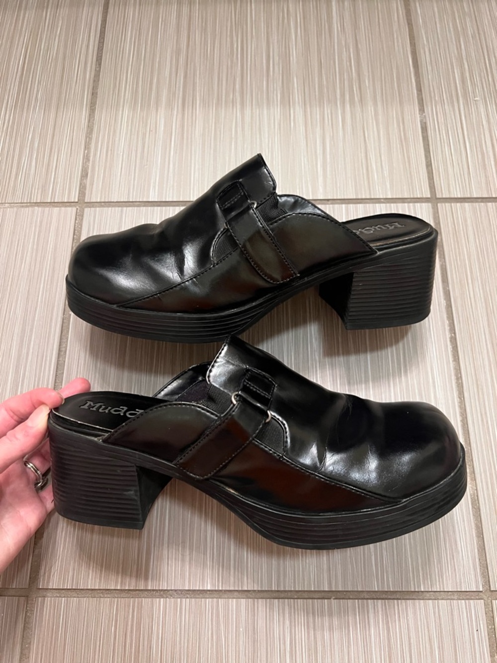Vintage Y2K Mudd Jinzo Chunky Mules Heels Clogs Slide black 8